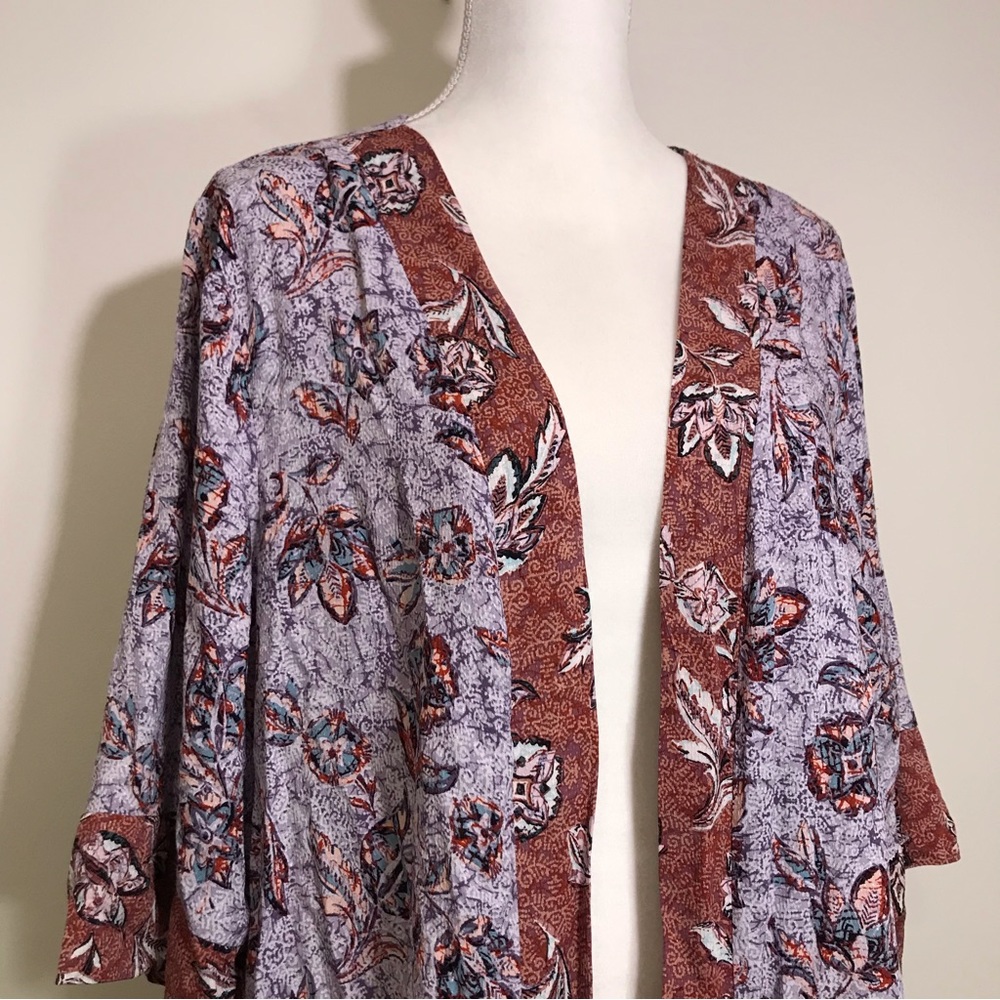 Maurices Floral Kimono Long Length Purple Brown Border Print Size 0X - Picture 6 of 15